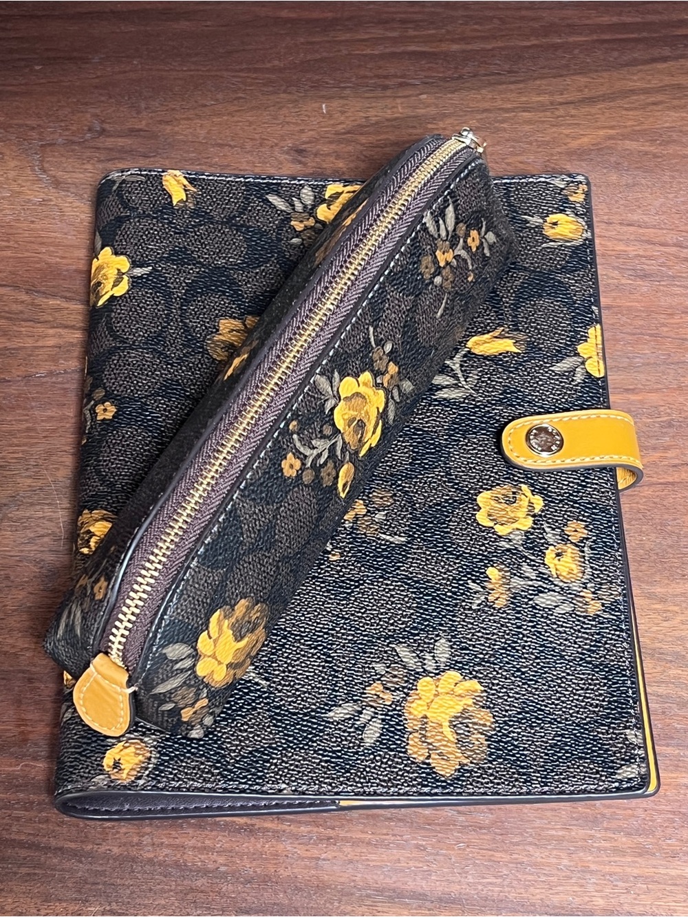 Coach Yellow Floral Coated Canvas Notebook and Pencil Case
